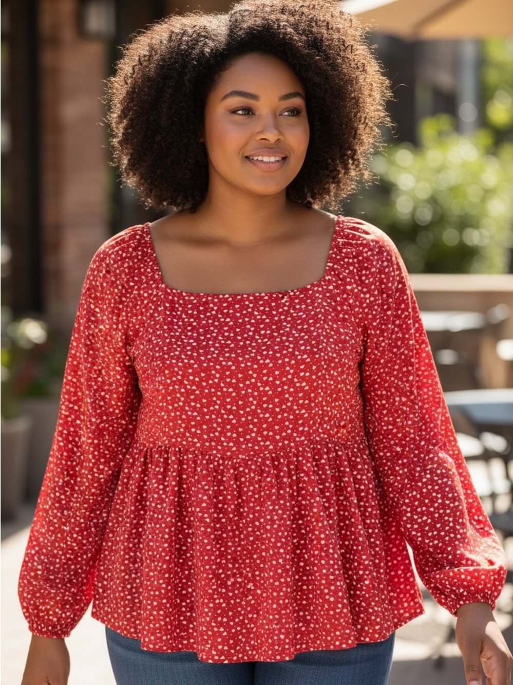 Agnes Orinda Red Long Sleeve Heart Print Blouse Size 1X